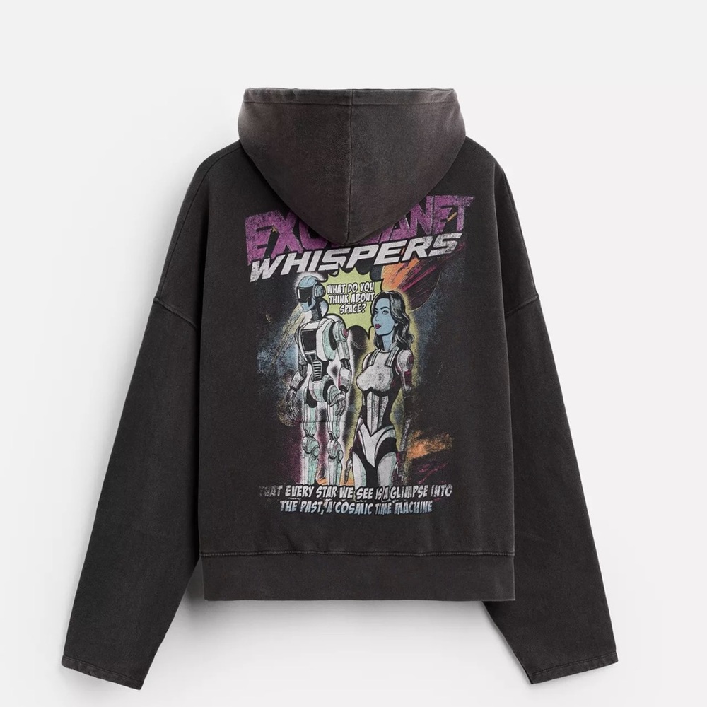 Zara (NWT) black contrast printed hoodie Size Large